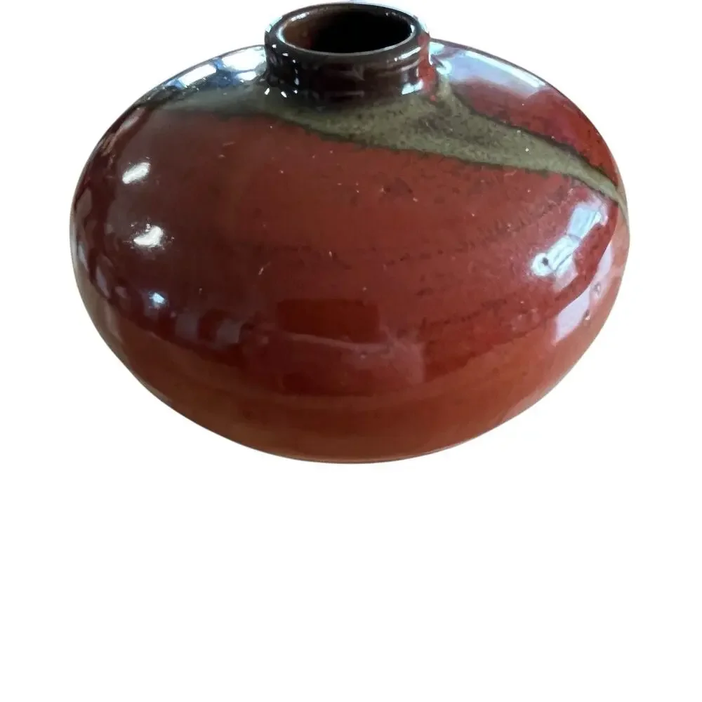 Kasama Vase Japanese Art Pottery Mini Vase Vintage Bulbous Squat Oxblood Retro - Picture 3 of 10